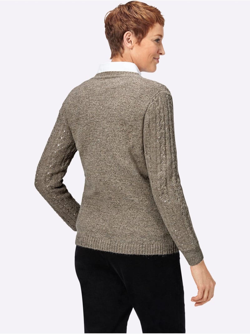 Veste en tricot avec col rond à boutons et poches plaquées - Taille standard - Witt Beige chiné - Kiabi