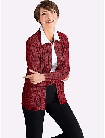 Veste en tricot à col rond avec motif ajouré et poches - Taille standard - Witt