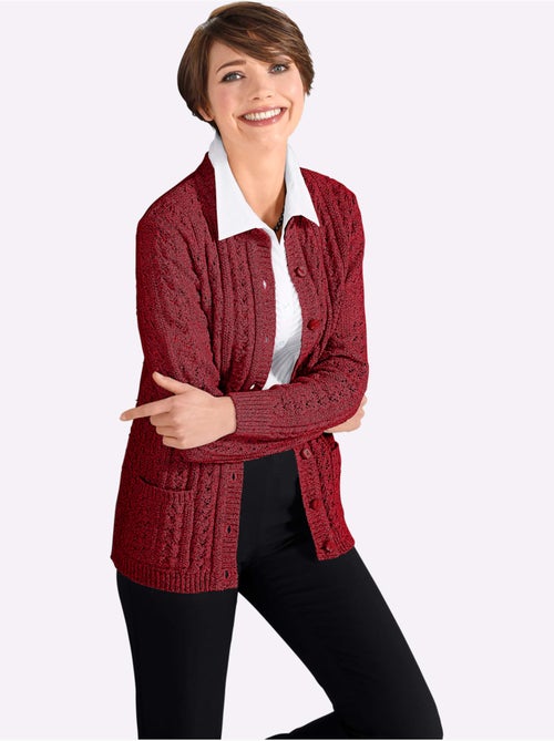 Veste en tricot avec col rond et manches longues à motif ajouré avec poches - Taille standard - Witt - Kiabi