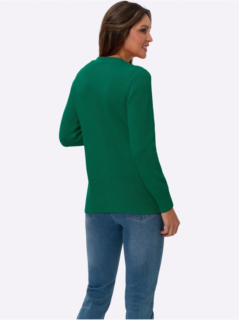 Veste en tricot avec col V et manches longues à motif côtelé - Taille standard - Moda Vilona Vert - Kiabi