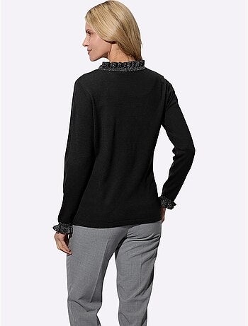 Veste en tricot à col v avec volants et boutons nacrés - taille standard - moda vilona