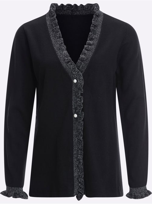 Veste en tricot avec col v et volants lumineux - taille standard - moda vilona - Kiabi Veste en tricot avec col v et volants lumineux - taille standard - moda vilona - Kiabi