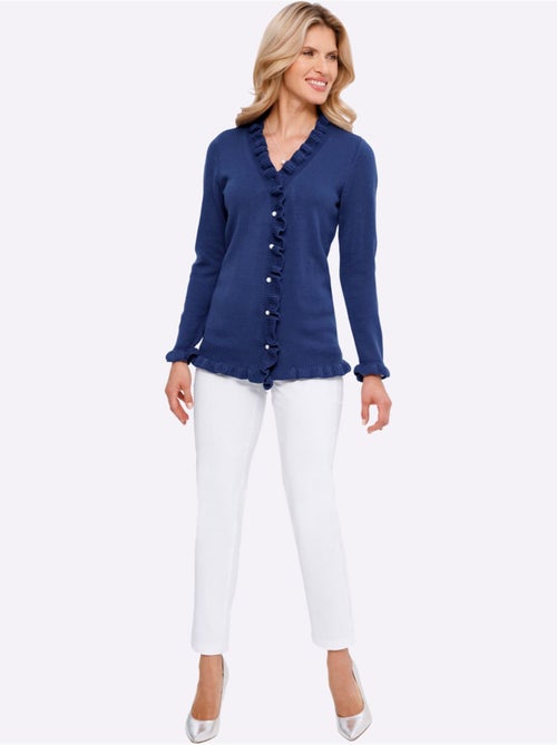 Veste en tricot avec col V et volants raffinés - Taille standard - Moda Vilona - Kiabi