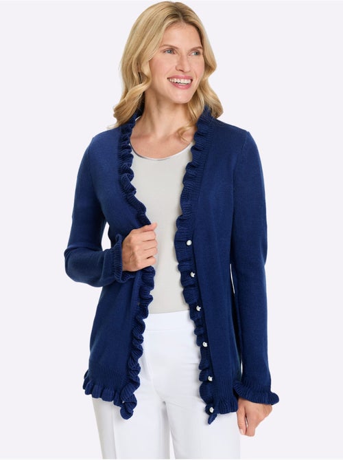 Veste en tricot avec col V et volants raffinés - Taille standard - Moda Vilona - Kiabi