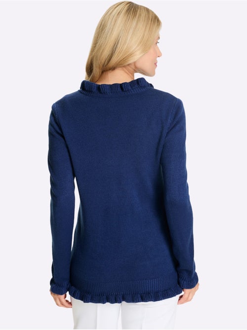 Veste en tricot avec col V et volants raffinés - Taille standard - Moda Vilona - Kiabi