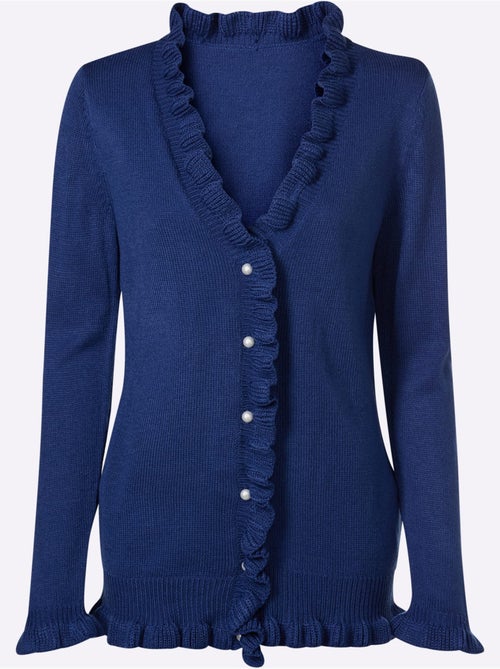 Veste en tricot avec col V et volants raffinés - Taille standard - Moda Vilona - Kiabi