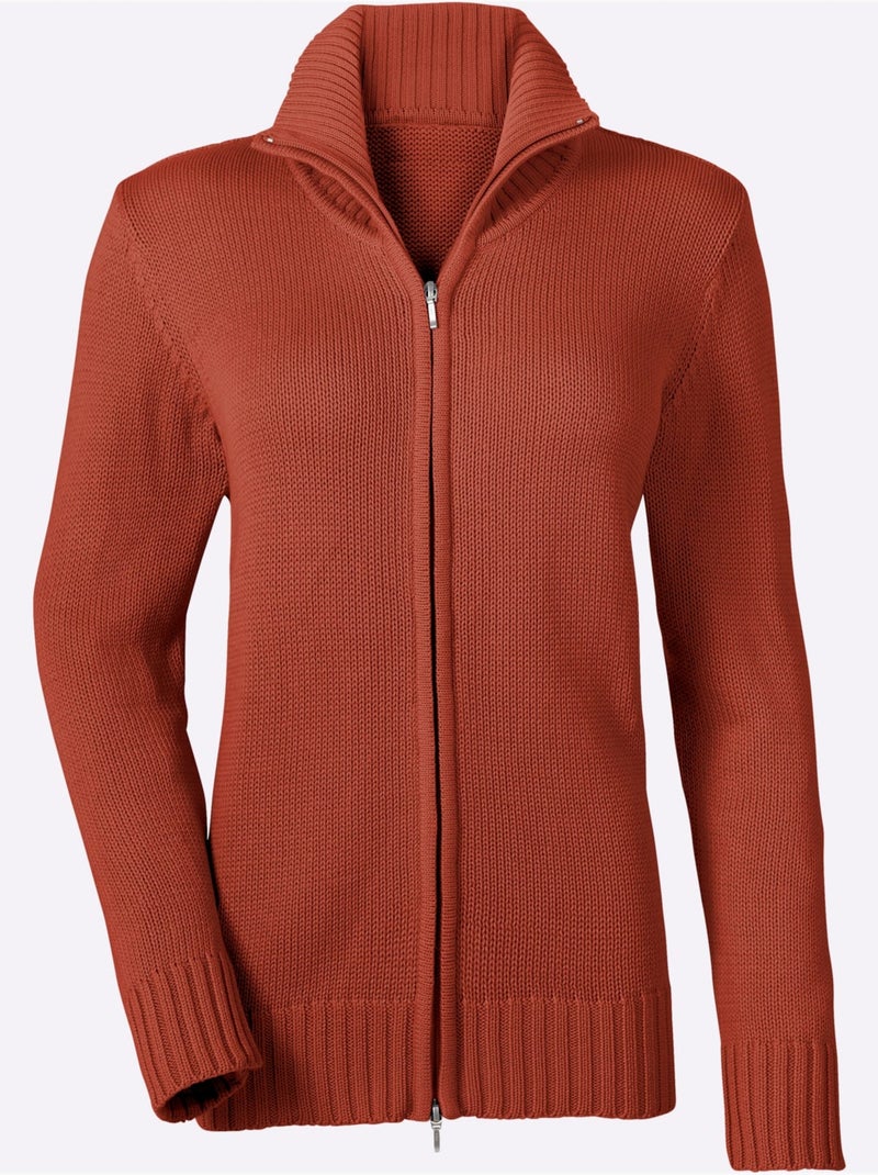 Veste en tricot avec col zippé et finitions côtelées - taille standard - witt Orange/Rouge - Kiabi