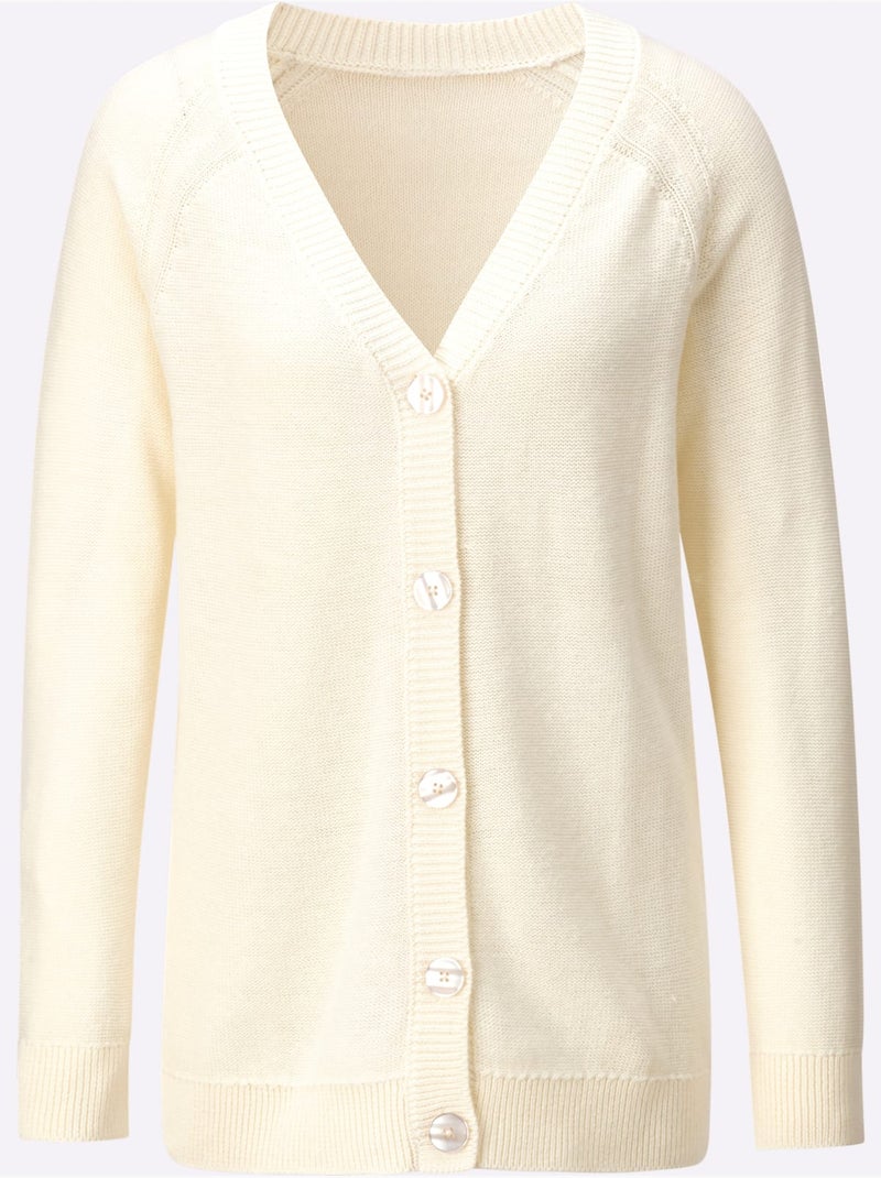 Veste en tricot avec encolure en v et manches raglan - taille standard - witt Ecru - Kiabi