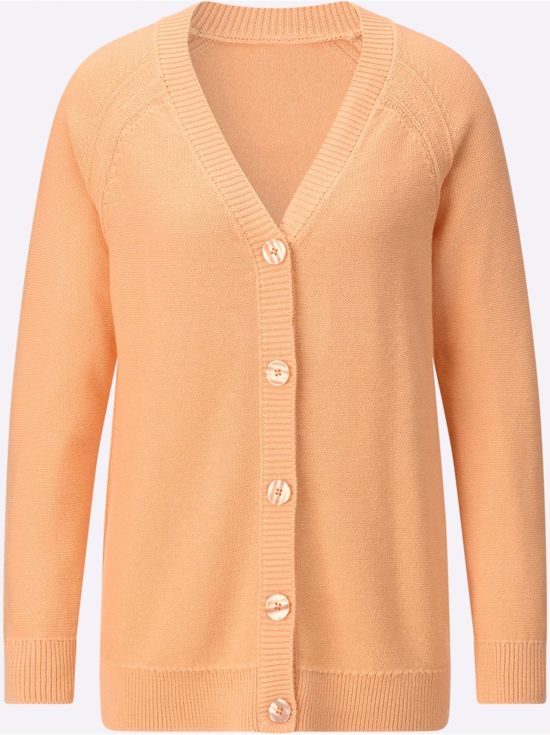 Veste en tricot avec encolure en V et manches raglan longues - Taille standard - Witt Abricot - Kiabi