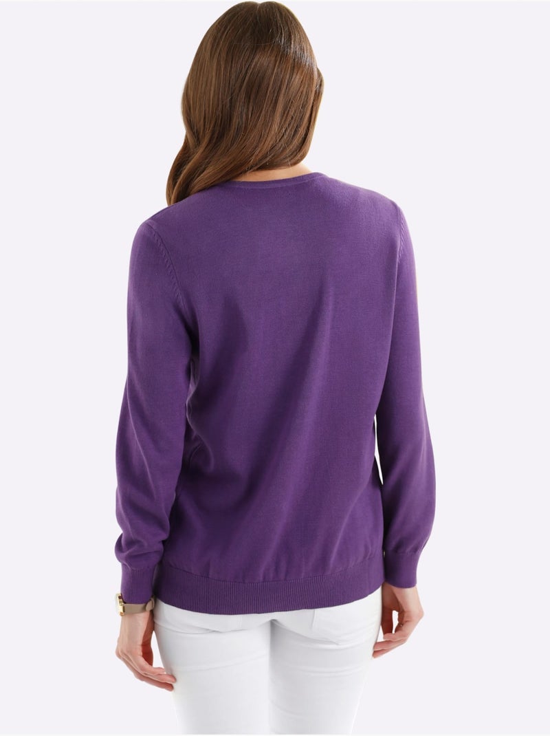 Veste en tricot avec encolure ronde et boutons ton sur ton - taille standard - moda vilona Mauve lilas - Kiabi