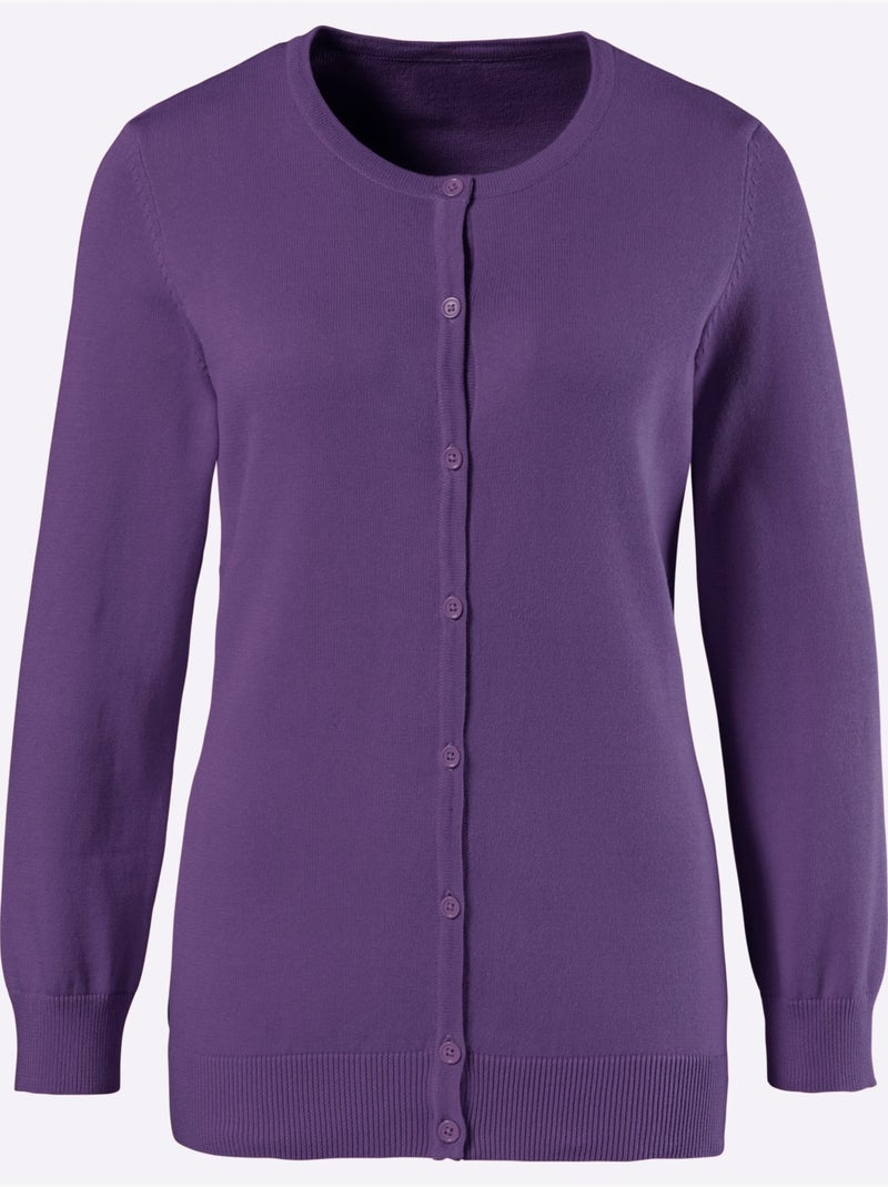 Veste en tricot avec encolure ronde et boutons ton sur ton - taille standard - moda vilona Mauve lilas - Kiabi