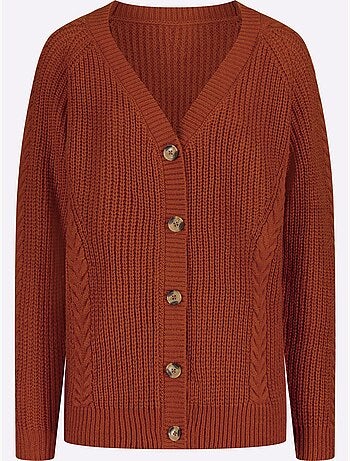 Veste en tricot à col en V avec motif torsadé et manches raglan - Taille standard - Moda Vilona