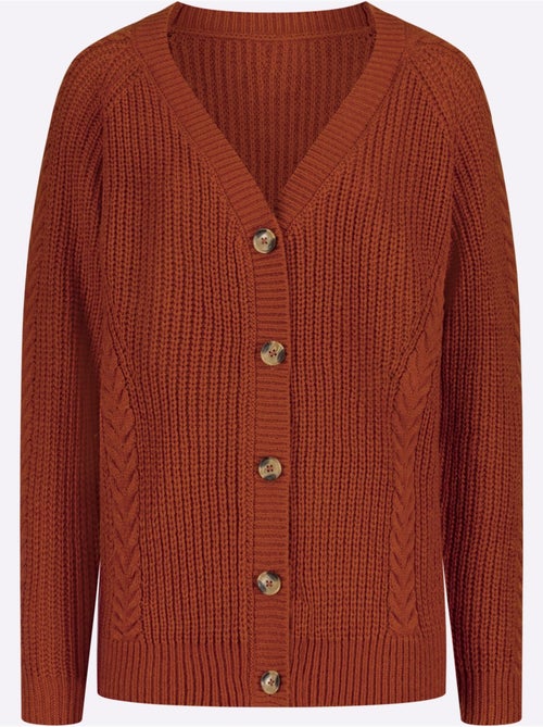 Veste en tricot avec motif torsadé et col en V - Taille standard - Moda Vilona - Kiabi