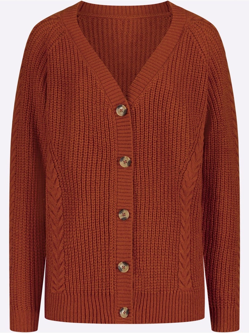 Veste en tricot avec motif torsadé et col en V - Taille standard - Moda Vilona Orange/Rouge - Kiabi