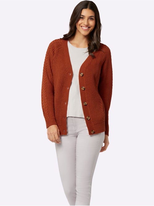 Veste en tricot avec motif torsadé et col en V - Taille standard - Moda Vilona - Kiabi