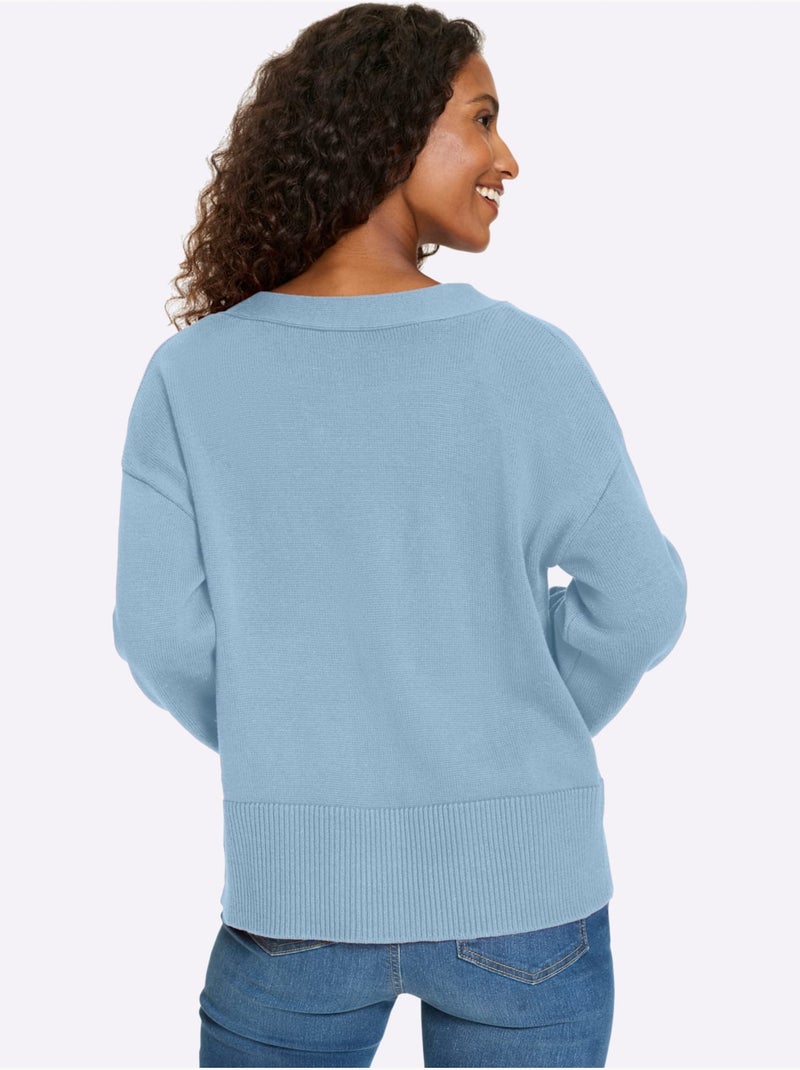 Veste En Tricot Bords-côtes Tendance - Taille Standard - helline Bleu ciel - Kiabi