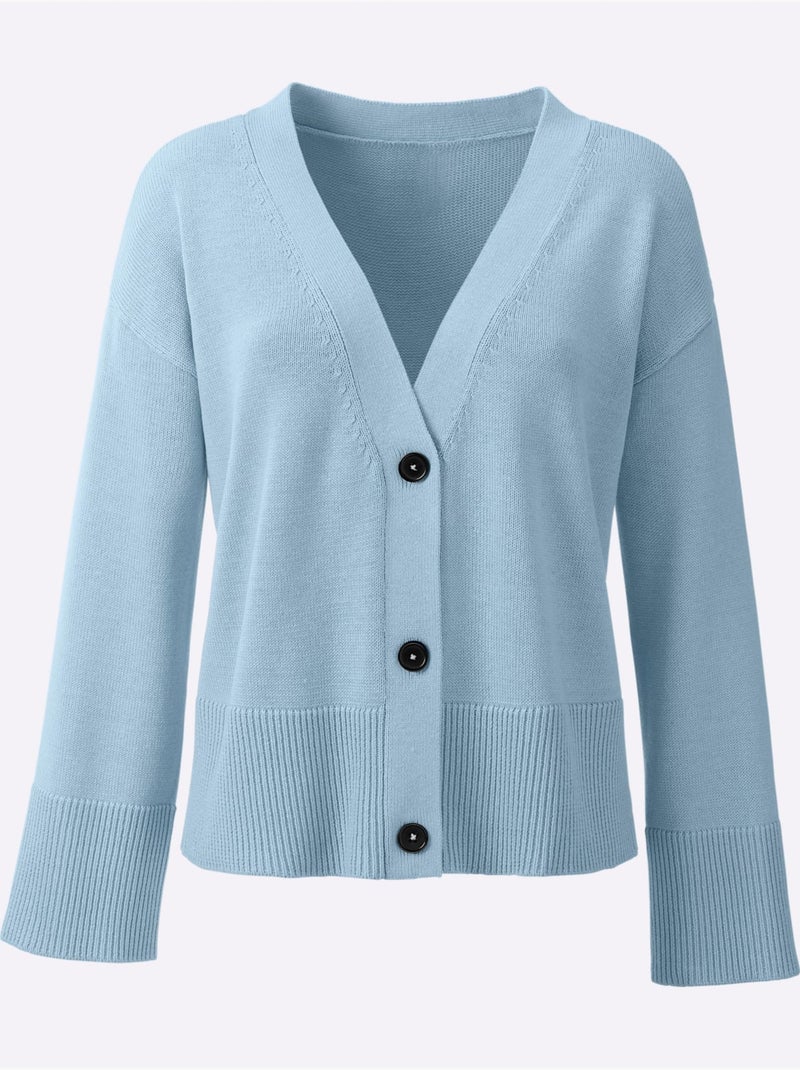 Veste En Tricot Bords-côtes Tendance - Taille Standard - helline Bleu ciel - Kiabi