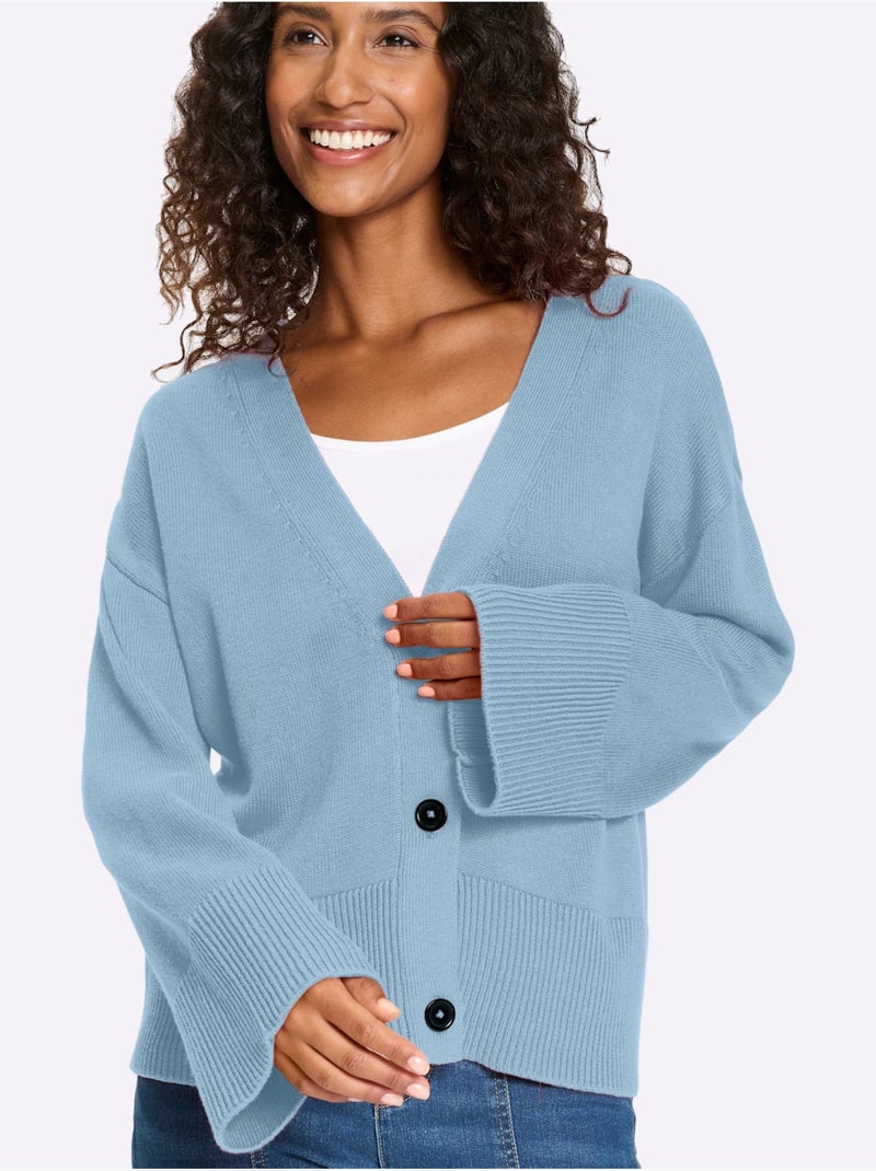 Veste En Tricot Bords-côtes Tendance - Taille Standard - helline Bleu ciel - Kiabi