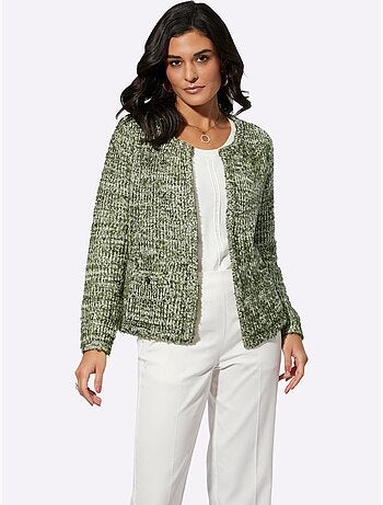 Veste en tricot bouclé à col rond et manches longues - Taille standard - Helline