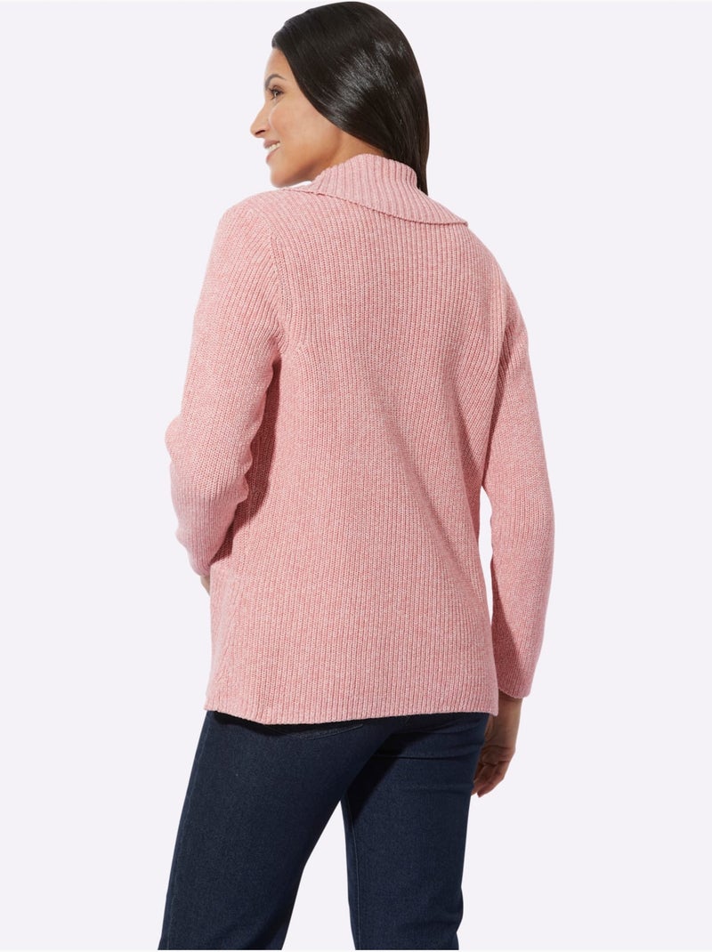 Veste en tricot col châle avec manches longues et ourlet arrondi - Taille standard - Moda Vilona Rose - Kiabi