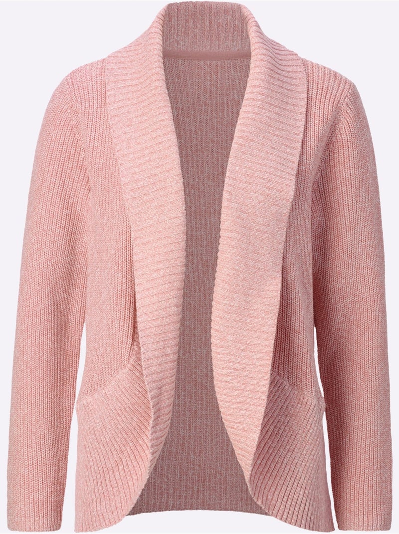 Veste en tricot col châle avec manches longues et ourlet arrondi - Taille standard - Moda Vilona Rose - Kiabi