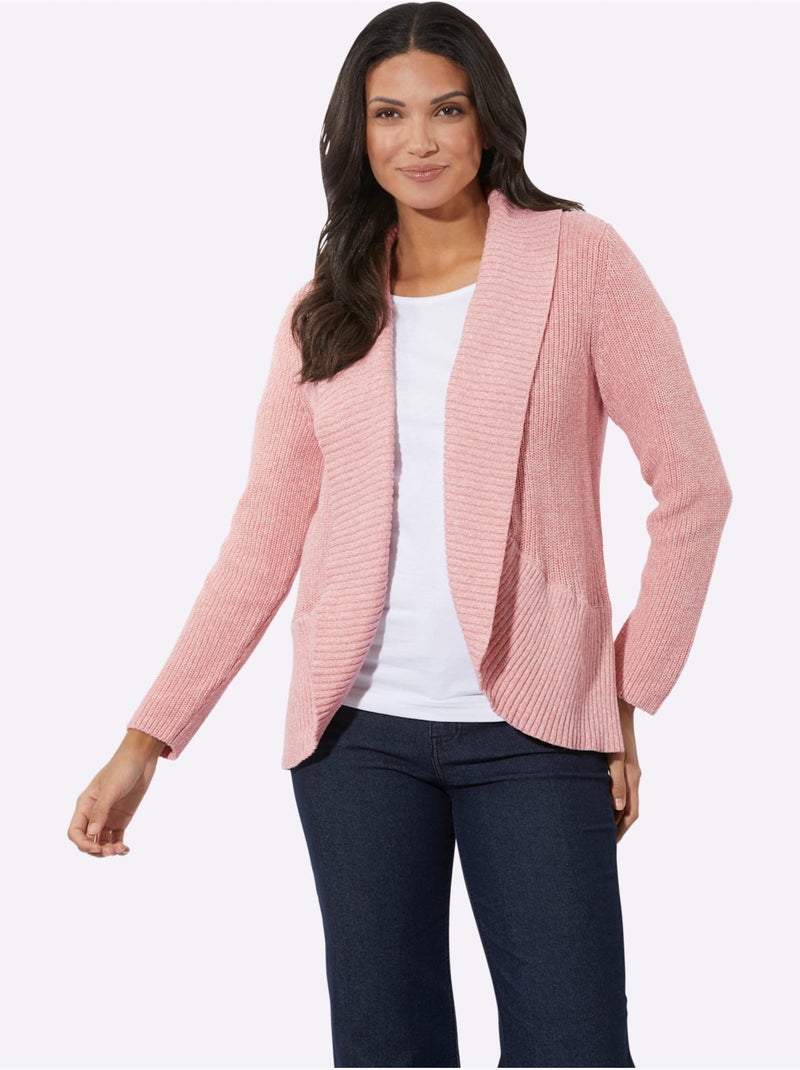 Veste en tricot col châle avec manches longues et ourlet arrondi - Taille standard - Moda Vilona Rose - Kiabi