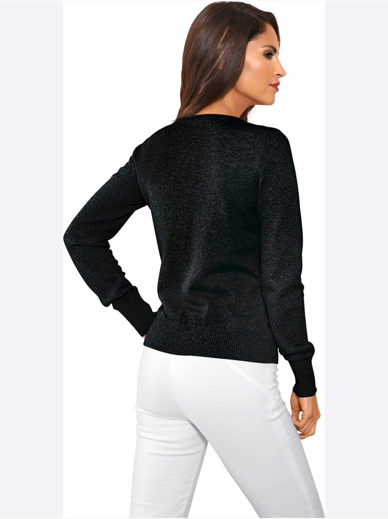 Veste En Tricot Fin Motif Tricot Ajouré Tendance - Taille Standard - helline Noir - Kiabi