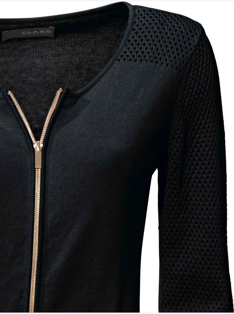 Veste En Tricot Fin Motif Tricot Ajouré Tendance - Taille Standard - helline Noir - Kiabi