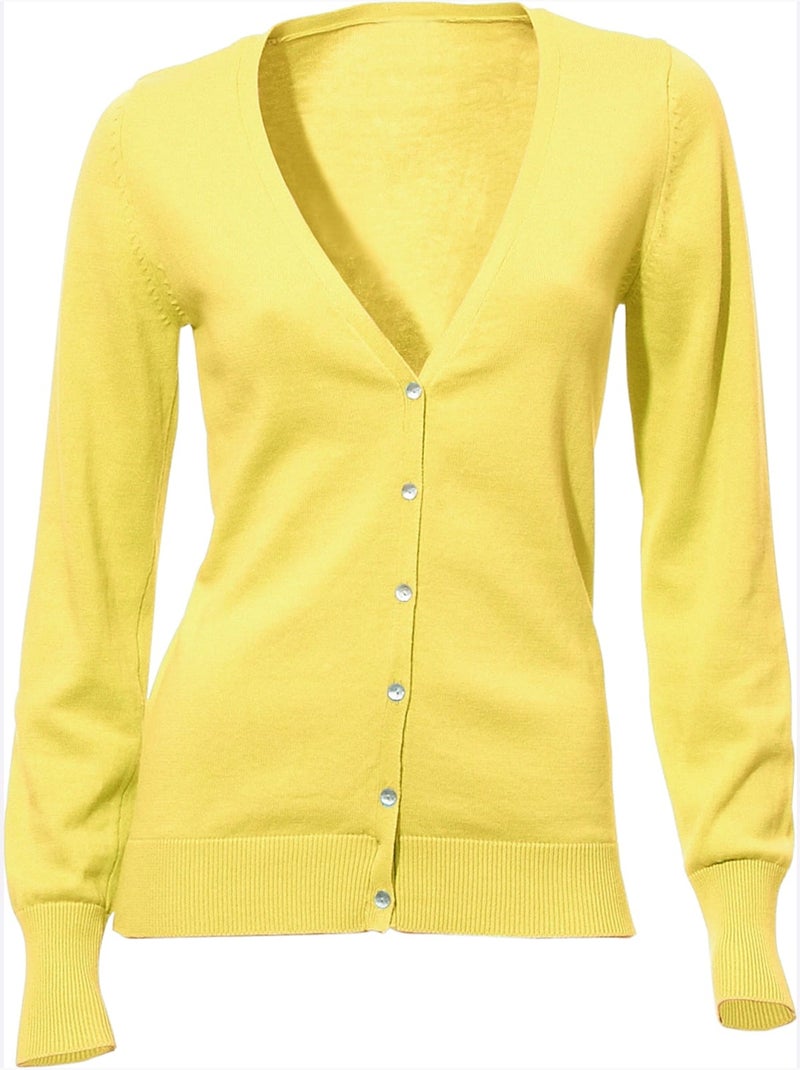 Veste En Tricot Fin Style Cardigan - Taille Standard - helline Jaune - Kiabi