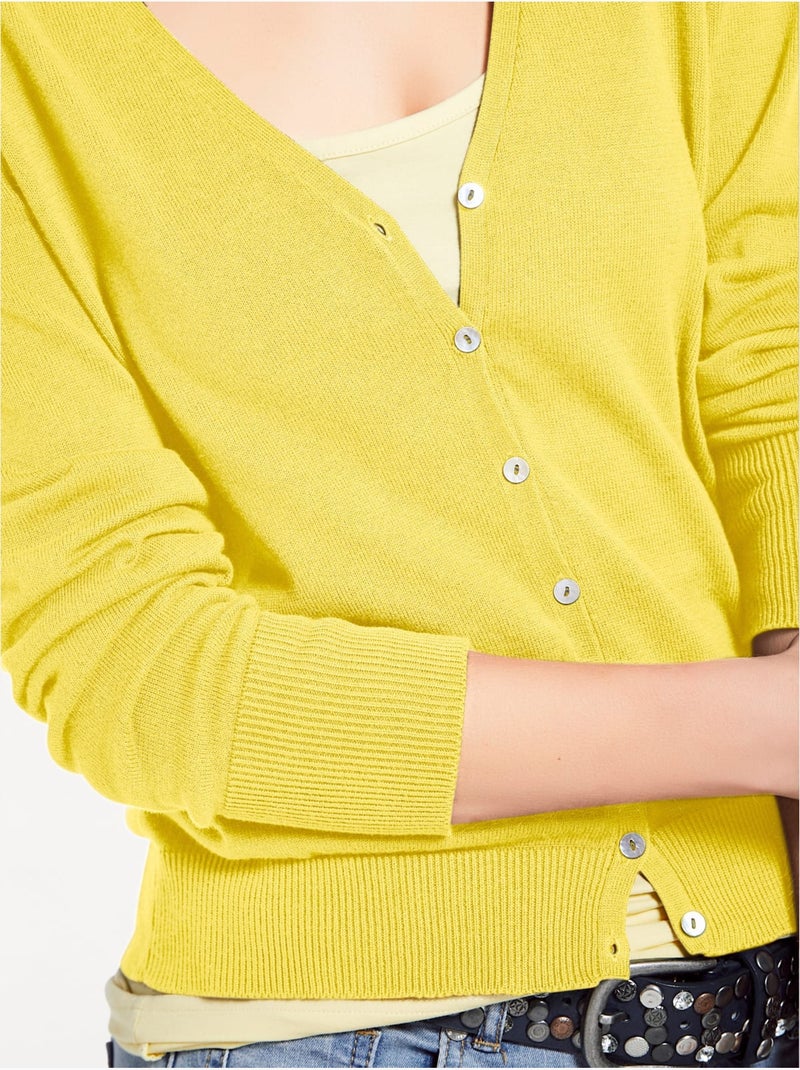 Veste En Tricot Fin Style Cardigan - Taille Standard - helline Jaune - Kiabi