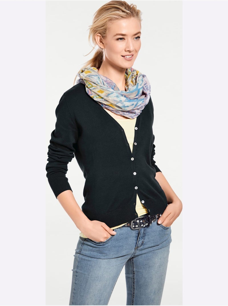 Veste En Tricot Fin Style Cardigan - Taille Standard - helline Noir - Kiabi