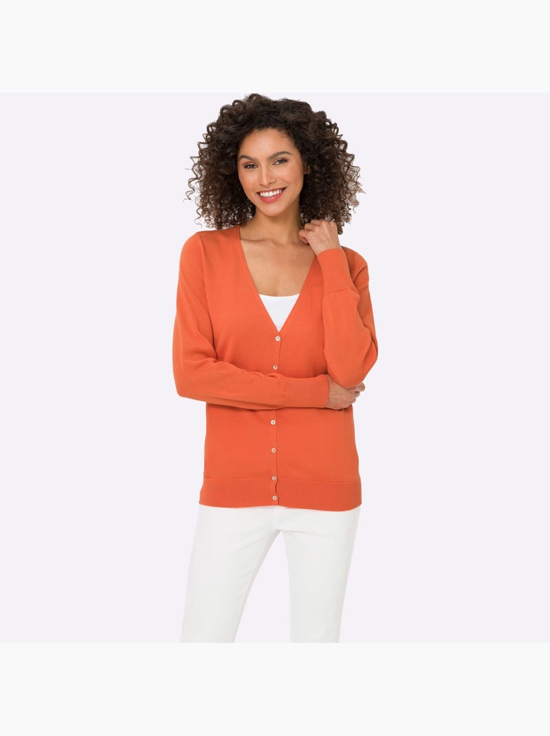 Veste En Tricot Fin Style Cardigan - Taille Standard - helline Orange - Kiabi