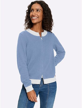 Veste En Tricot Finitions Contrastées - Taille Standard - helline