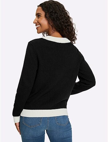 Veste En Tricot Finitions Contrastées - Taille Standard - helline