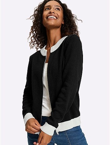 Veste En Tricot Finitions Contrastées - Taille Standard - helline