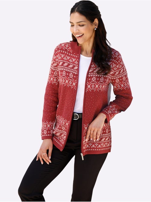 Veste en tricot jacquard avec col montant et manches longues - taille standard - moda vilona - Kiabi