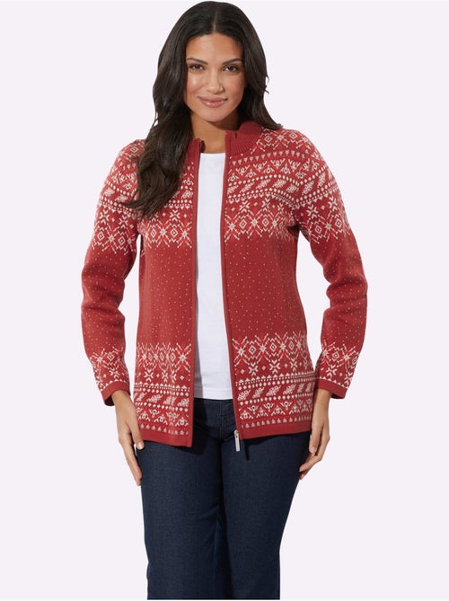 Veste en tricot jacquard avec col montant et manches longues - taille standard - moda vilona - Kiabi