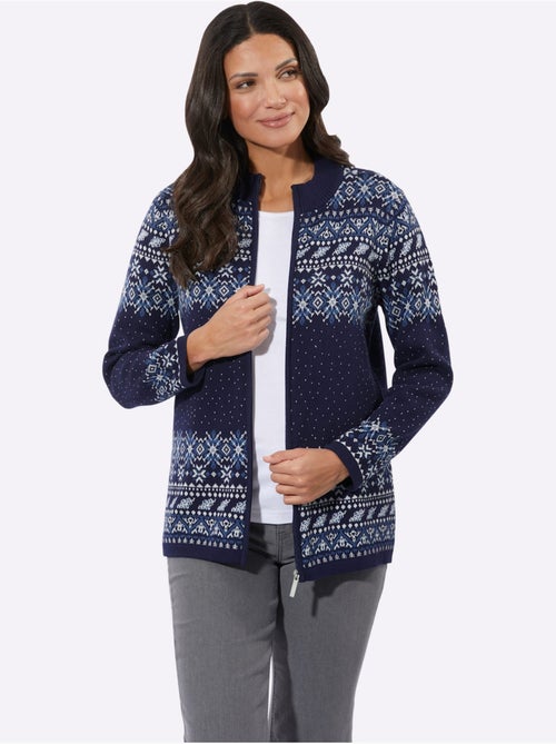 Veste en tricot jacquard avec col montant et manches longues - taille standard - moda vilona - Kiabi