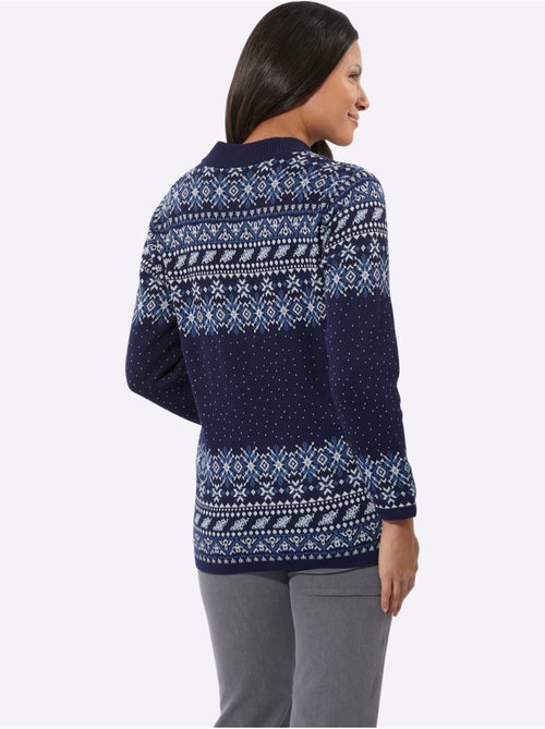 Veste en tricot jacquard avec col montant et manches longues - taille standard - moda vilona - Kiabi