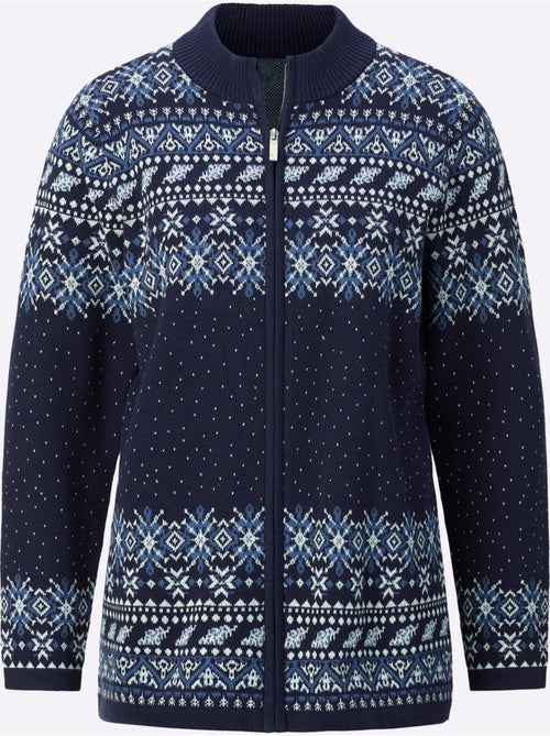 Veste en tricot jacquard avec col montant et manches longues - taille standard - moda vilona - Kiabi