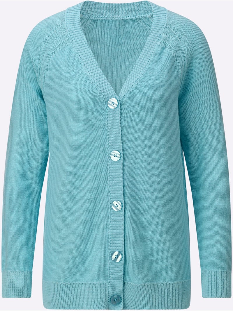 Veste en tricot légère avec col en V et manches raglan - Taille standard - Witt Bleu marine - Kiabi