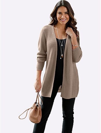 Veste en tricot ouverte à col V et manches longues - Taille standard - Moda Vilona