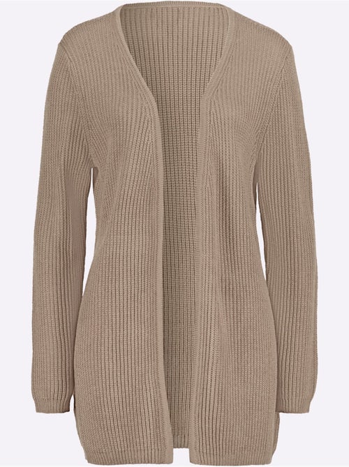 Veste en tricot longue à col V avec finitions côtelées - Taille standard - Moda Vilona - Kiabi