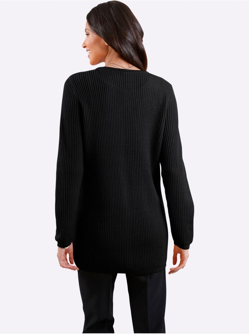 Veste en tricot ouverte à col V et manches longues - Taille standard - Moda Vilona Noir - Kiabi