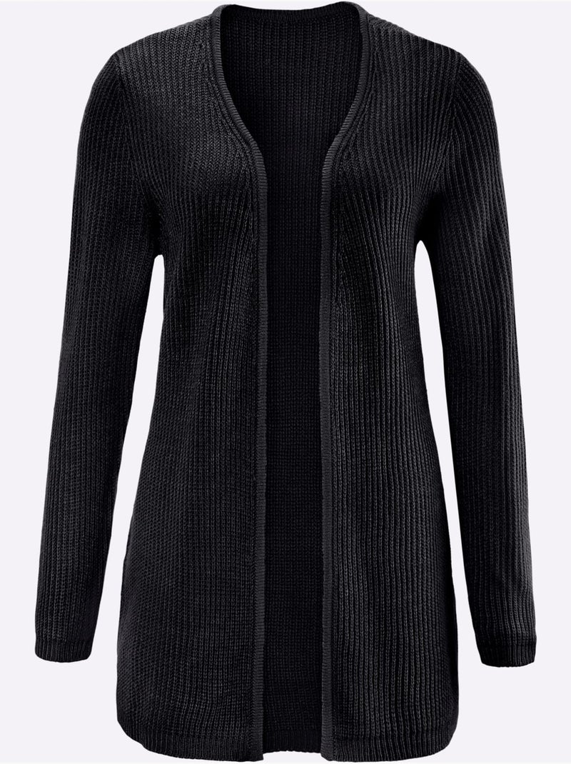 Veste en tricot ouverte à col V et manches longues - Taille standard - Moda Vilona Noir - Kiabi
