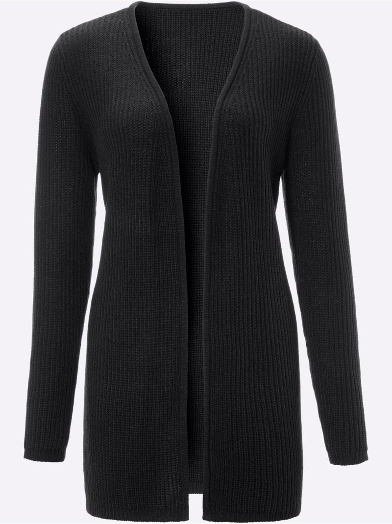 Veste en tricot ouverte à col V et manches longues - Taille standard - Moda Vilona Noir - Kiabi