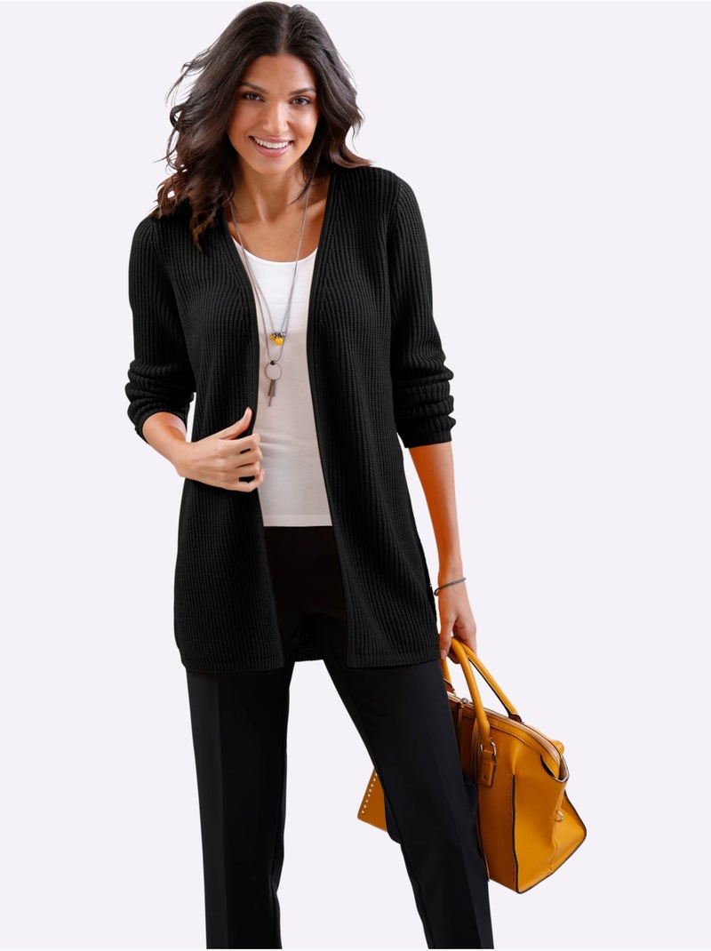 Veste en tricot ouverte à col V et manches longues - Taille standard - Moda Vilona Noir - Kiabi