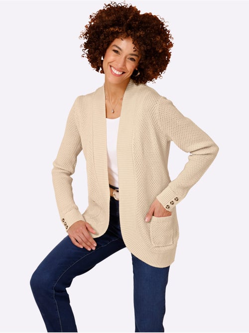 Veste en tricot ouverte à manches longues avec poches et boutons - Taille standard - Moda Vilona - Kiabi