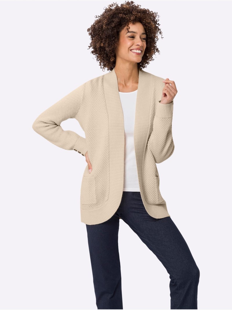 Veste en tricot ouverte à manches longues avec poches et boutons - Taille standard - Moda Vilona Marron clair - Kiabi