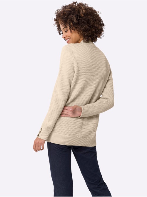 Veste en tricot ouverte à manches longues avec poches et boutons - Taille standard - Moda Vilona - Kiabi